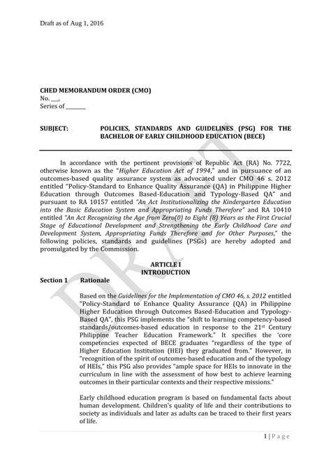 CHED MEMORANDUM ORDER (CMO) SUBJECT: POLICIES .